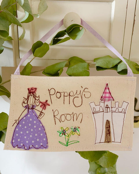 Girls personalised fabric doorname, princess