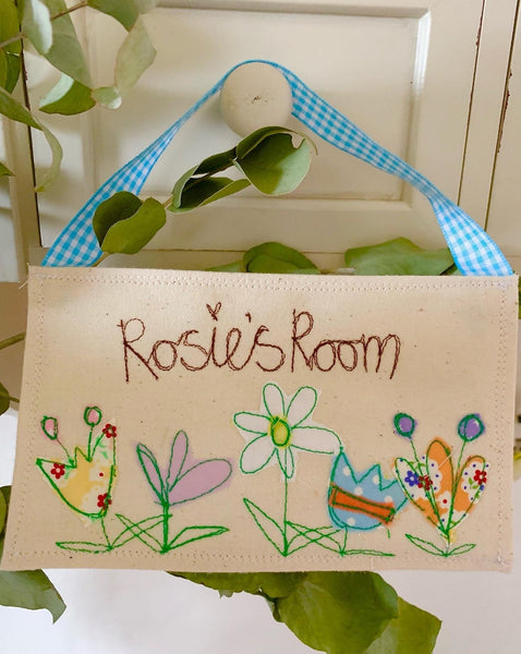 Girls personalised fabric doorname, flowers