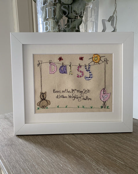 Washing line new baby picture, pure white frame