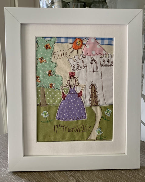 Freehand machine embroidered picture, Princess