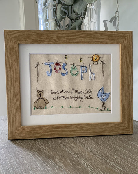 Washing line new baby picture, Wood frame