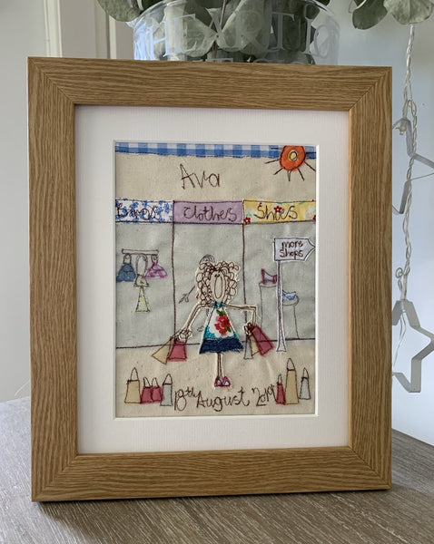Freehand machine embroidered picture, shopping
