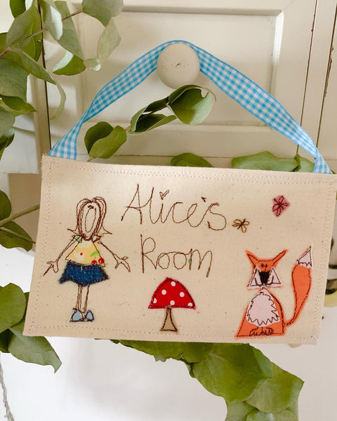 Girls personalised fabric doorname, woodland animals