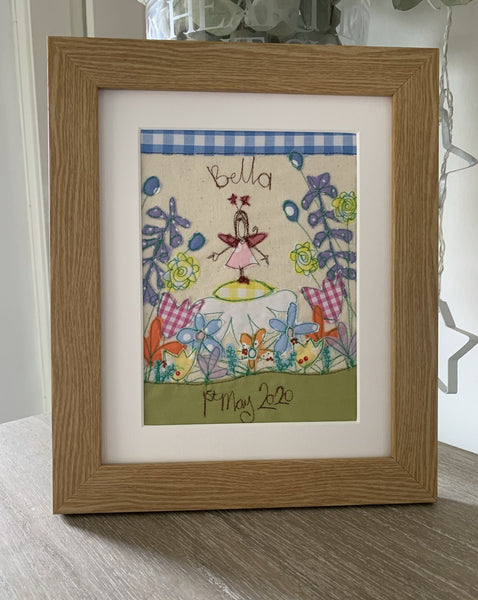 Freehand machine embroidered picture, flower fairy