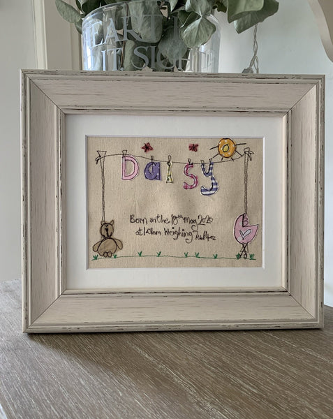 Washing line new baby picture, Off white frame