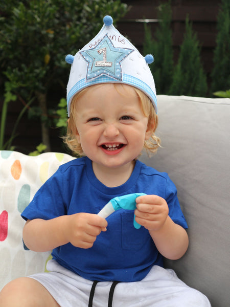 White Boy Birthday Crown with Changeable Numbers