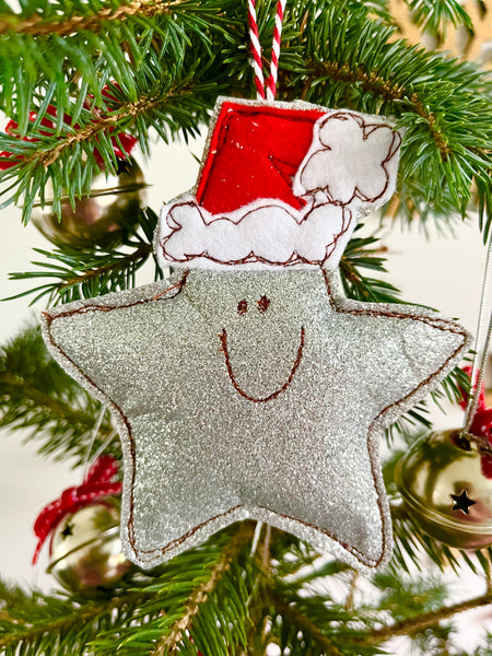 Silver Star with Santa Hat Decoration