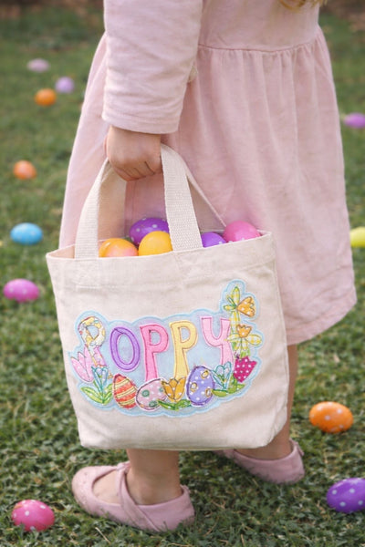 Easter Egg Hunt Bag, Spring Flowers and Easter Eggs