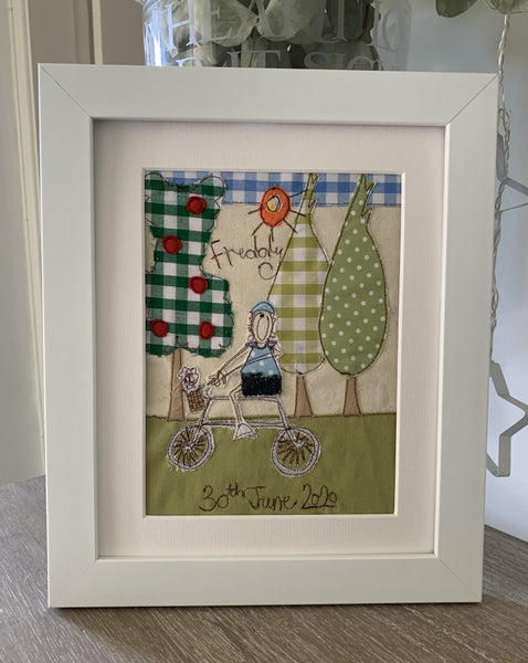 Personalised embroidered boy picture, Bike