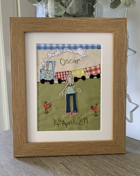Personalised embroidered boy picture, Train