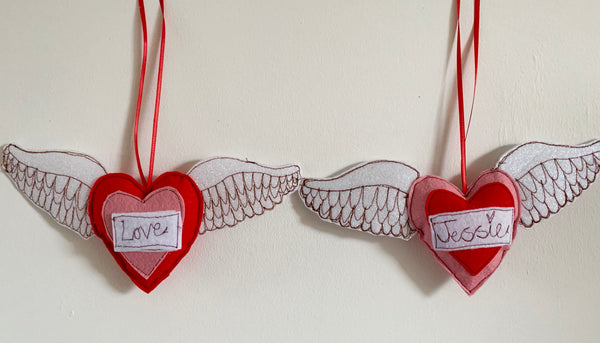 Padded Felt Hearts with Wings