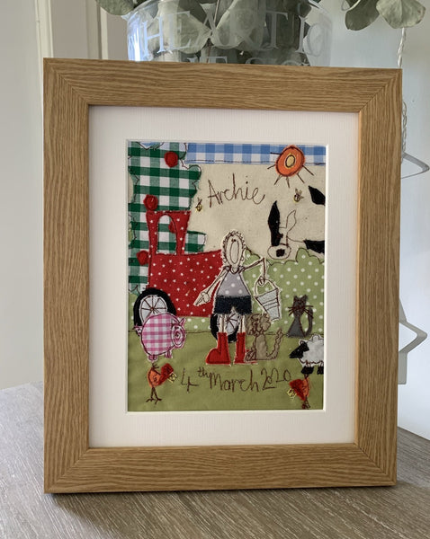 Personalised embroidered boy picture, Farm Animals