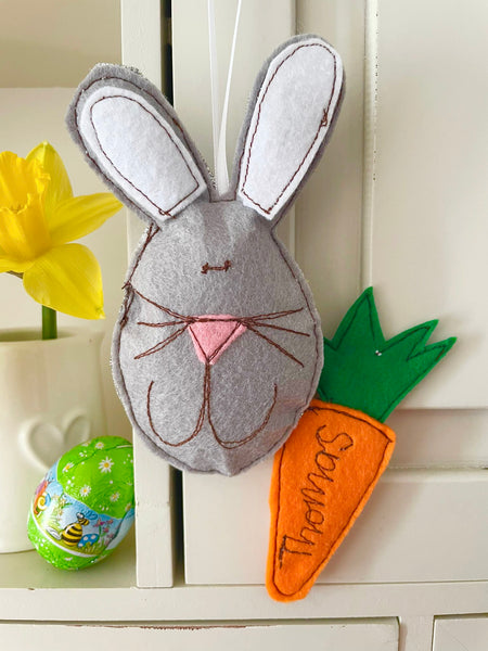Easter Bunny and Carrot Decoration (with bunny tail pocket)