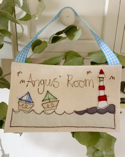 Boys personalised fabric doorname, boats