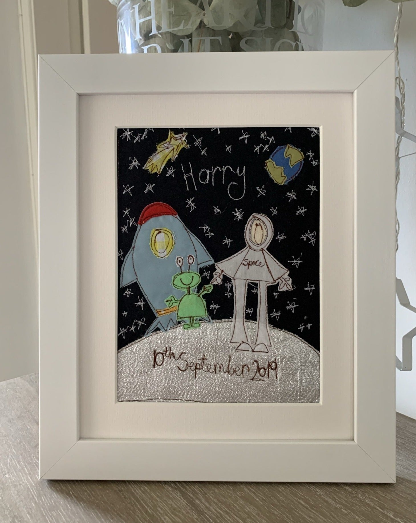 Personalised embroidered boy picture, Space