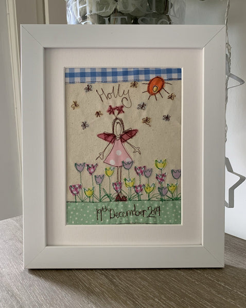 Freehand machine embroidered picture, fairy