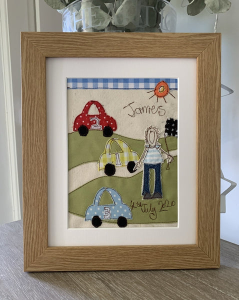 Personalised embroidered boy picture, Cars