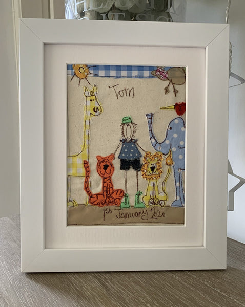 Personalised embroidered boy picture, Zoo Animals