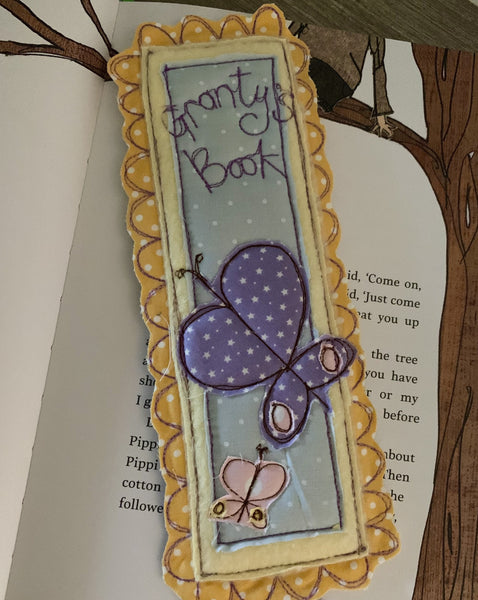 Machine embroidered personalised bookmark,butterfly