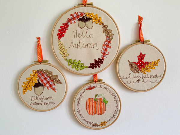 Falling Leaves, Autumn Breeze, Embroidery Hoop